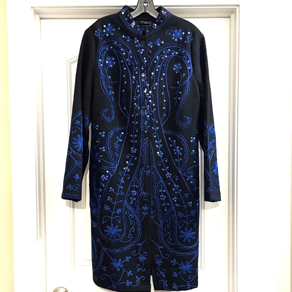 SOLD: Elegant Black and Blue Embroidered Dress